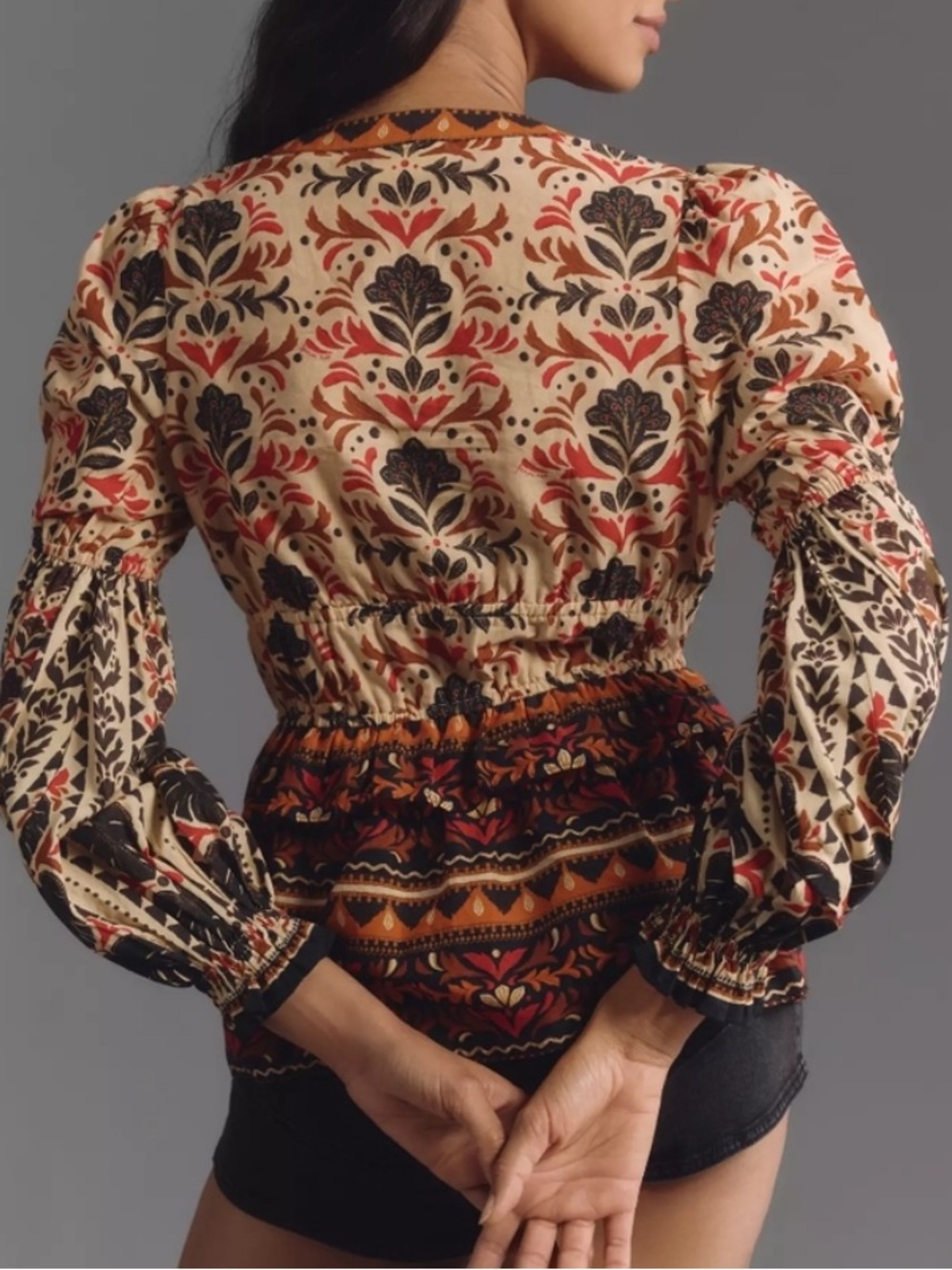 Farm Rio Long Sleeve Printed V-Neck Blouse - Picture 2 of 8